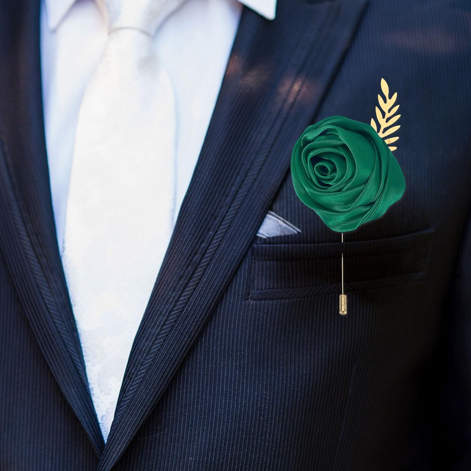 Groom Boutonnieres Rose Pins Men Wedding Prom Formal Party Silver 4.7×2 Inch