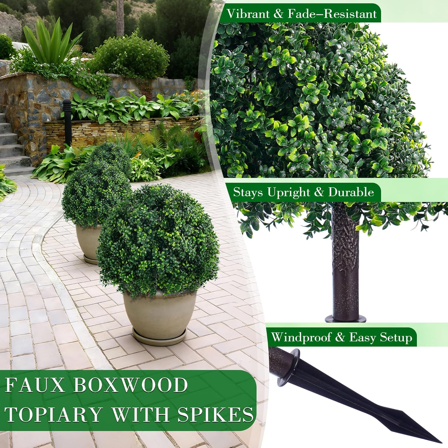 24.8 Inch Faux Boxwood Topiary Trees 2 Sets Artificial Round Bush Balls