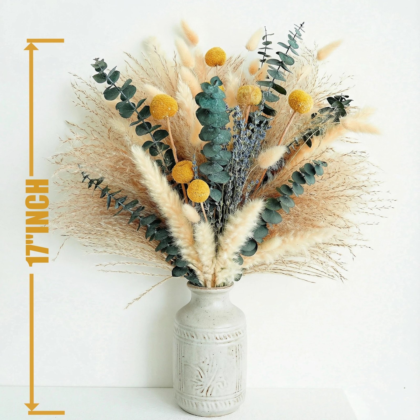 Dried Pampas Grass Bouquet – Boho Decor for Home, Vase Brown