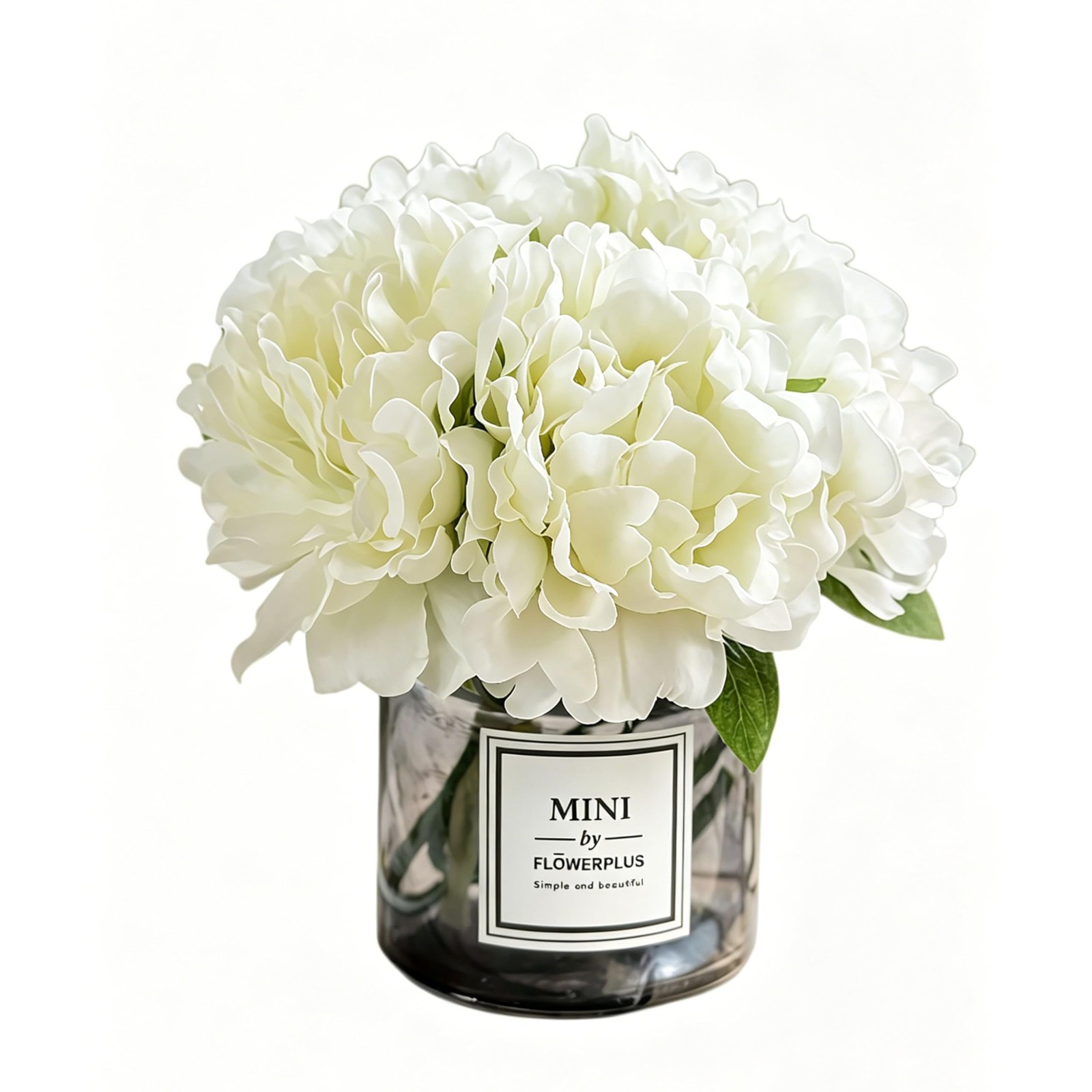 Artificial Hydrangea Flowers with Vase Realistic Faux Peonies, White Hydrange…