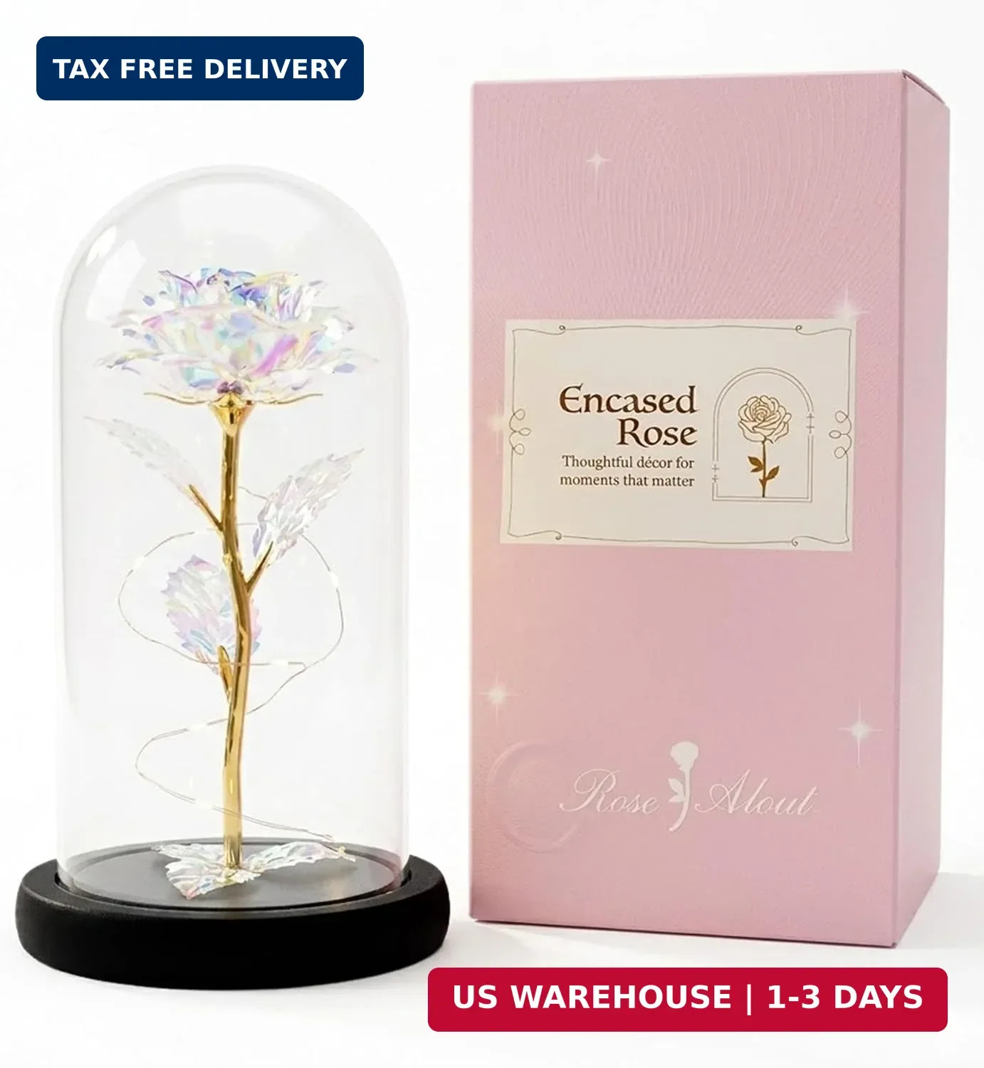 Katchon, Galaxy Glass Rose in Glass Dome – Light up Crystal Rose Forever Flower