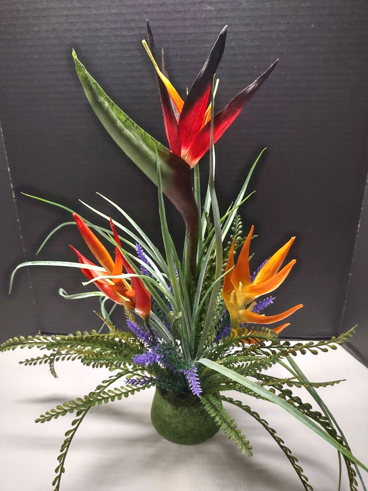 Artificial bird of paradise table decoration on disc, weddings, centerpiece RD
