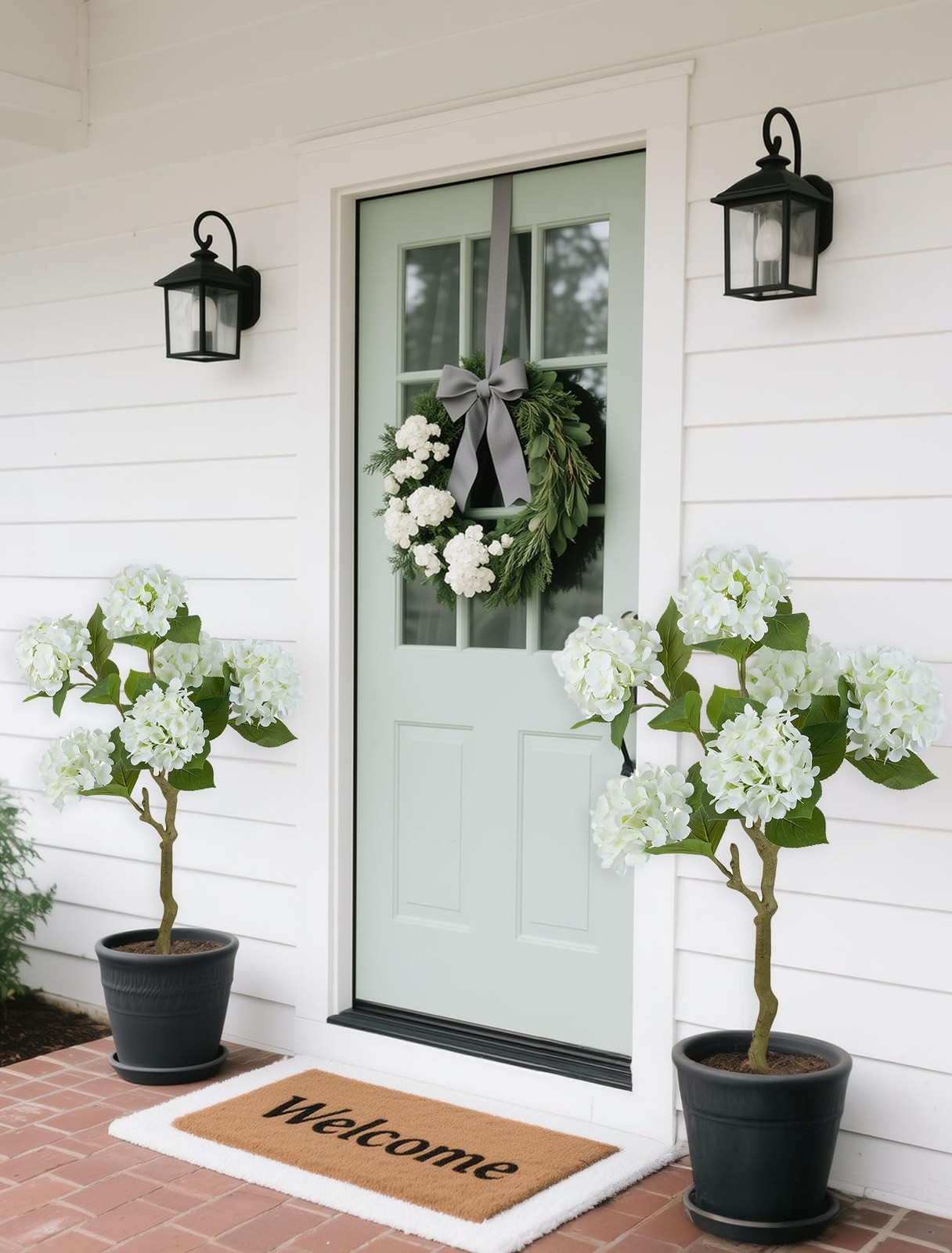 White Hydrangea Fake Tree: 2pc 39 Inch Artificial Silk Plants for Home Living…