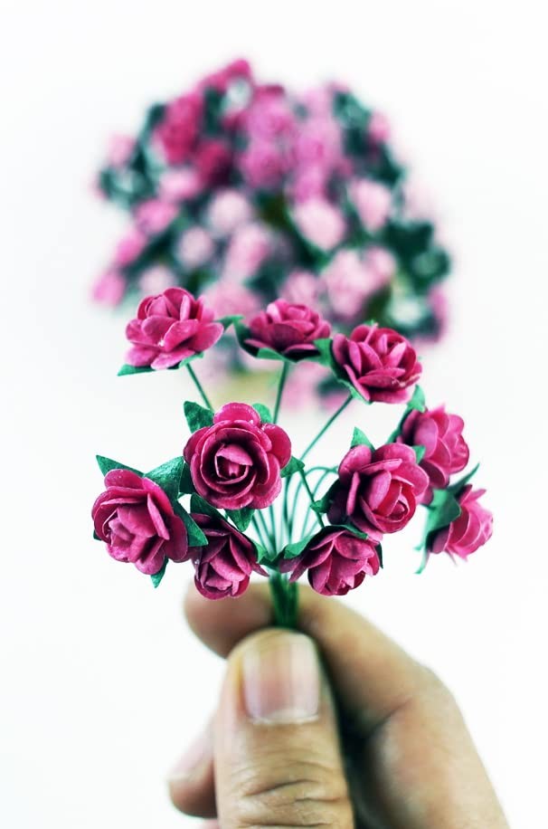 100 PCS Tiny Artificial Mulberry Paper Roses 1518mm Mixed Pink Scrapbook
