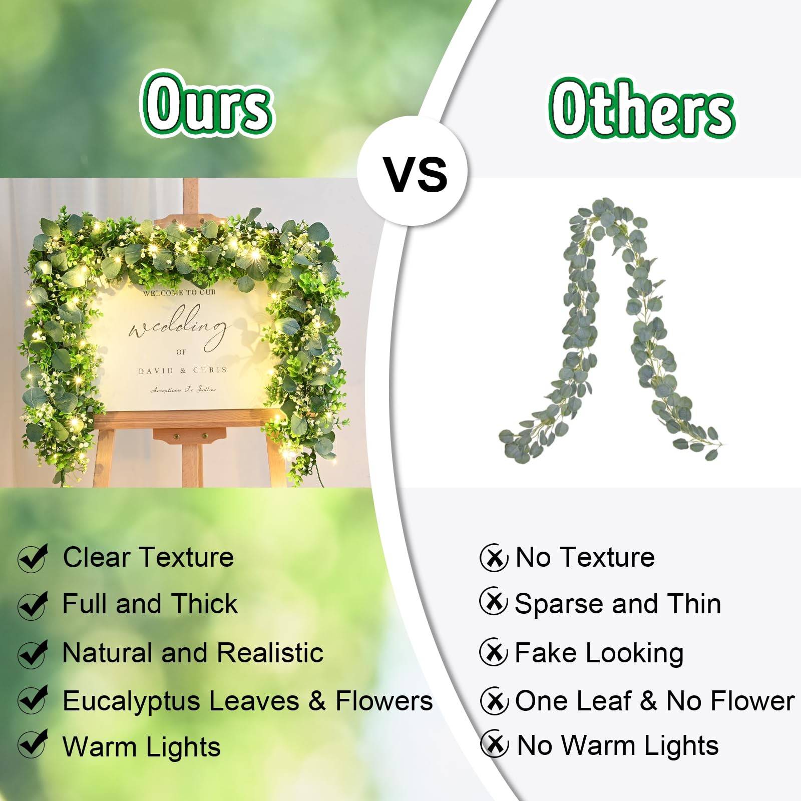 2Pcs Eucalyptus Garland with Lights, Greenery Garland, Green Garland with Flo…