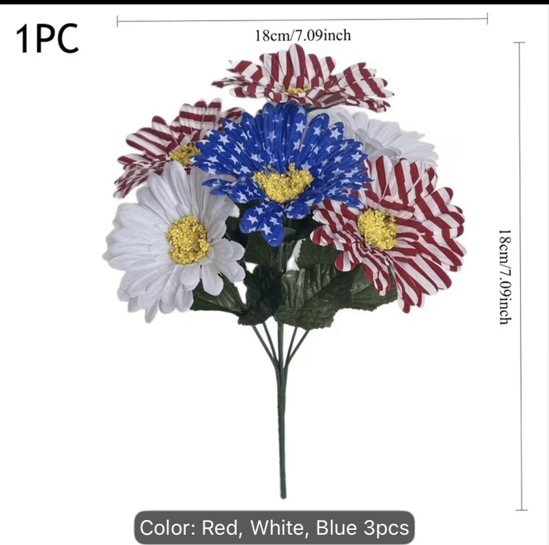 Designer 3 Pcs Patriotic Flowers Artificial Ind. Day Red White Blue
