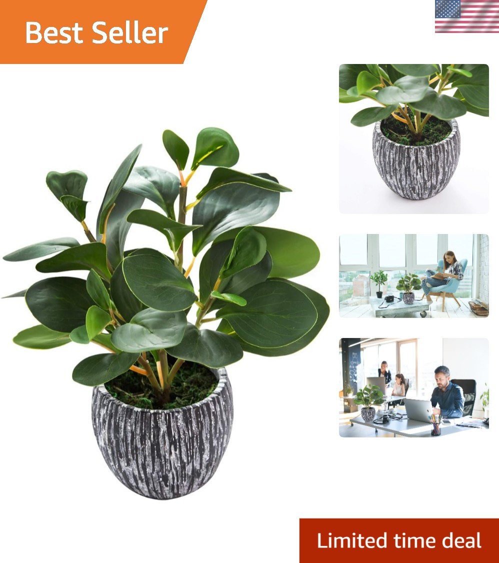 Lifelike Artificial Fiddle Leaf Fig Plant in Rustic Cement Planter – 11.2″ High