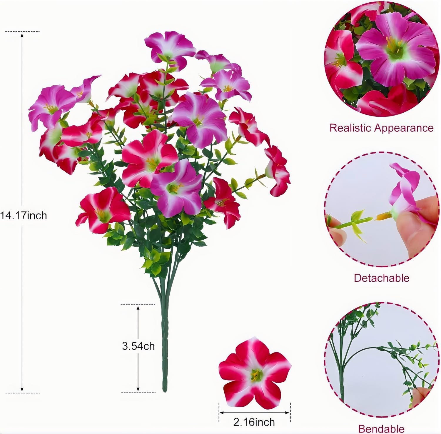 Artificial Petunia Flowers Outdoor, 8 Bundles UV Resistant Faux Plants | Realist