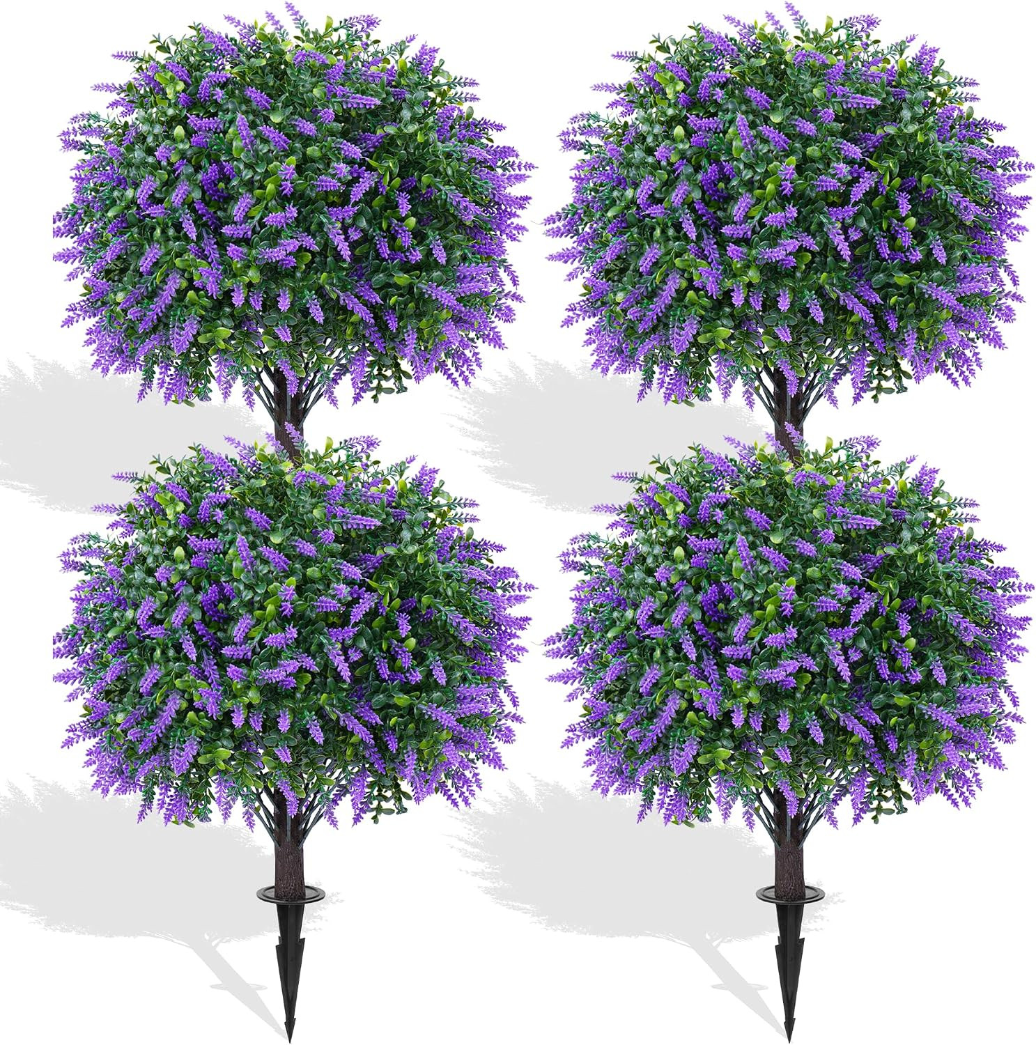 4Pack Artificial Cedar Topiary Ball Trees, 16” UV Resistant Fake Evergreen Shru