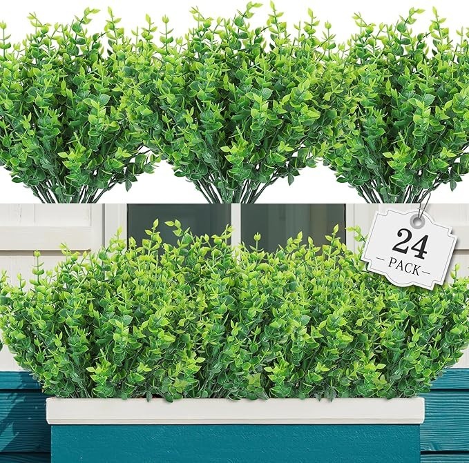 Artificial Plant Bundle 24 Stems Eucalyptus Greenery No Fade Outdoor Indoor