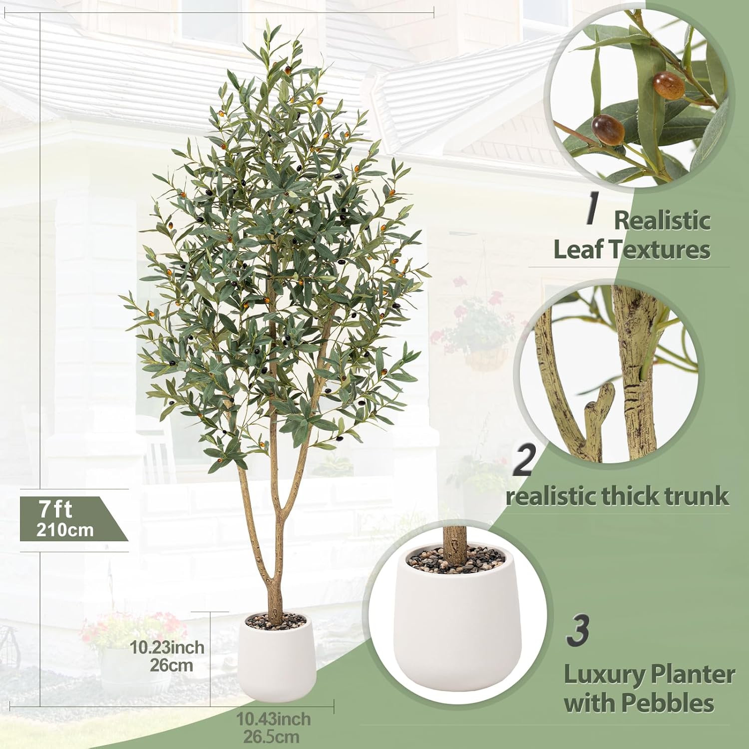 7FT Lifelike Olive Tree with White Planter for Home & Office Decor