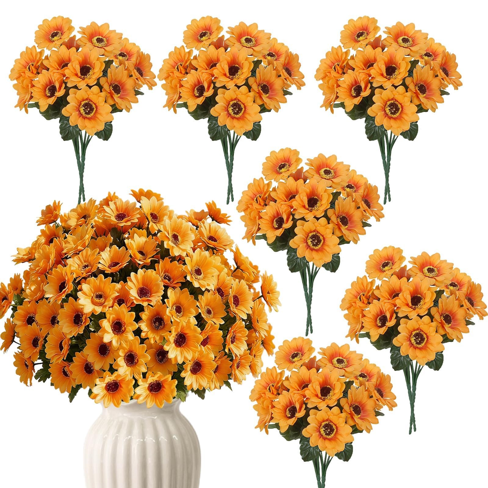 12 Bunches Sunflowers Artificial Flowers for Outdoors UV Resistant Fall Flowe…