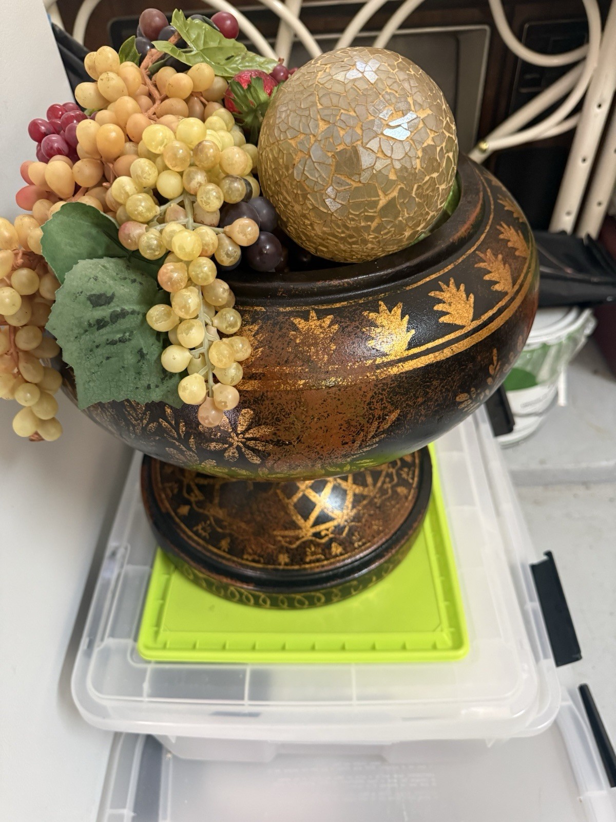 Designer Floral Art Still Life Centerpiece 21″ Fruit Arrangement Brass Container
