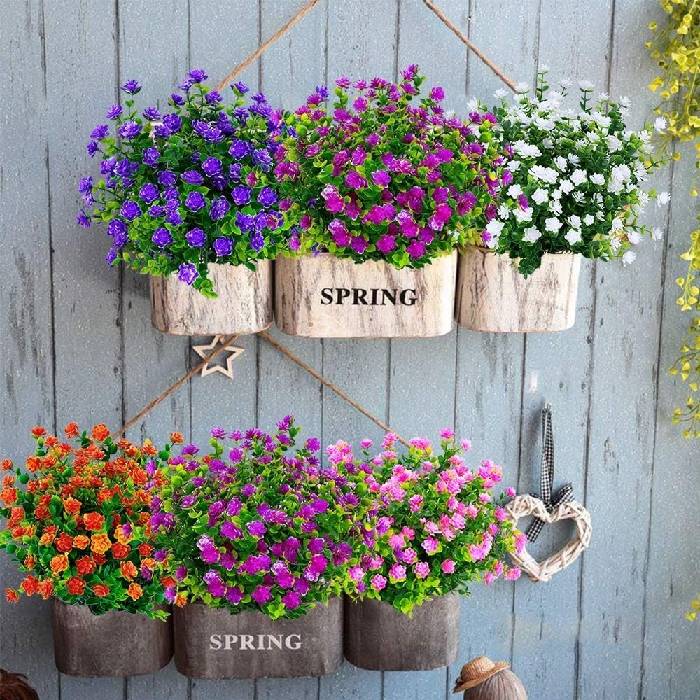 8 Bundles Outdoor Artificial Fake Flowers No Fade UV Resistant Faux Plastic P…