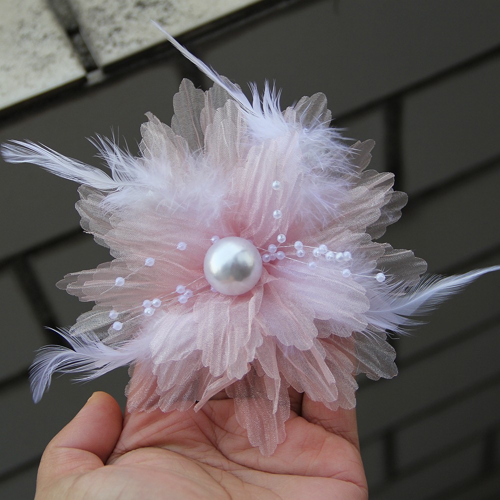 12.5cm New Organza Retro Pearl Feather Flower Floral Shape DIY Fabric Applique