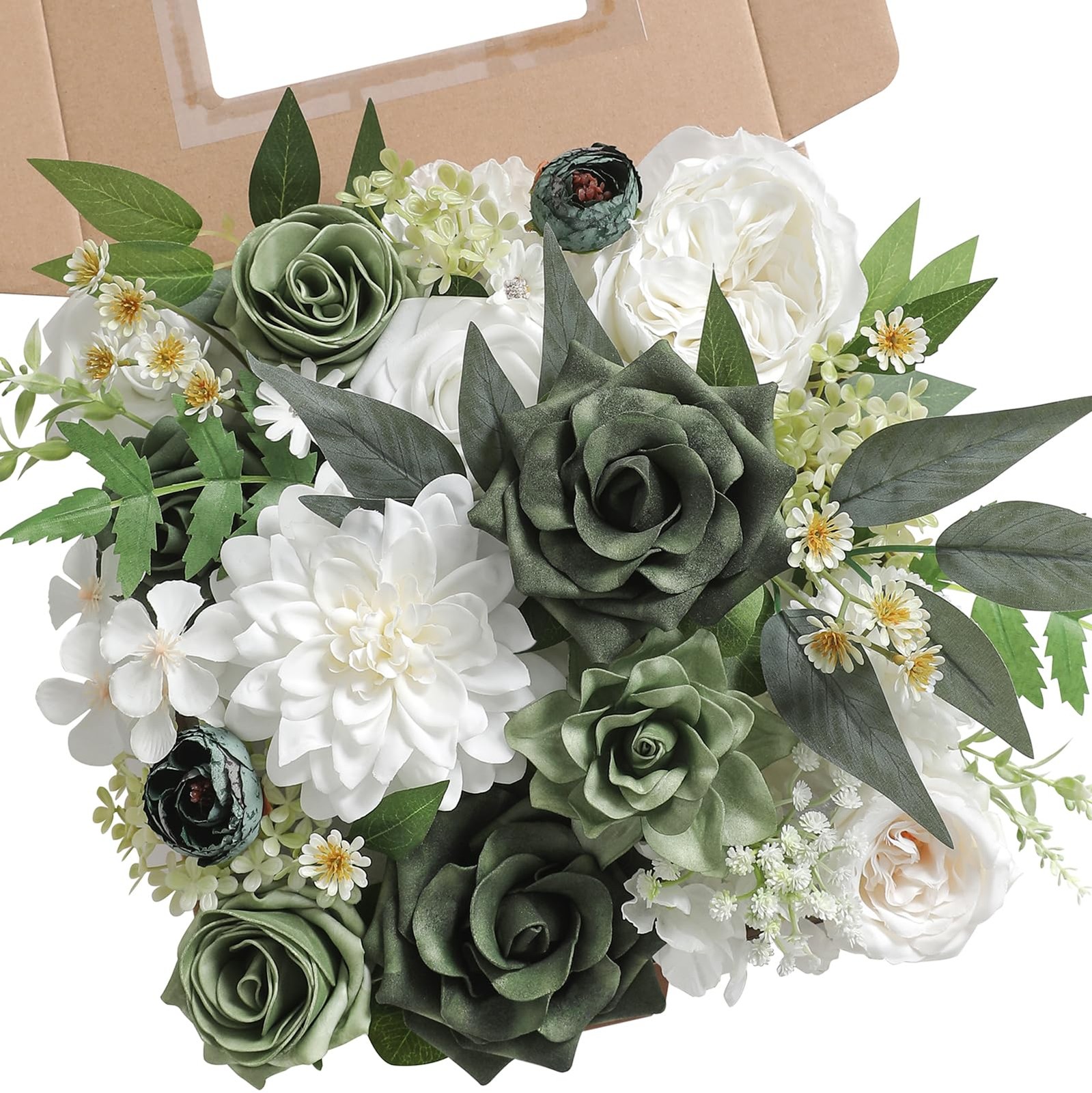 Artificial Flower Box Set Silk Fake Hand Bouquet Burgundy Wedding Decor