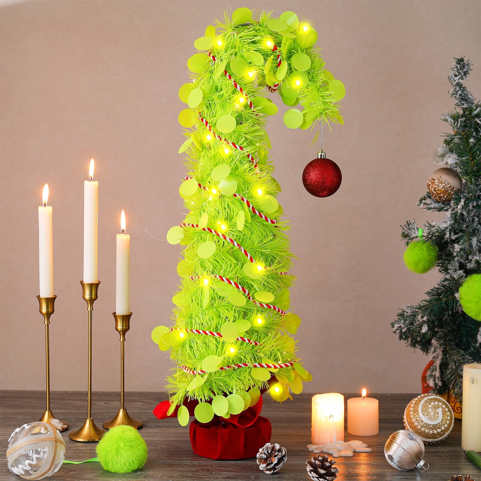 2.1 FT Whimsical Bendable Tabletop Christmas Tree Lime Green Curved Shape