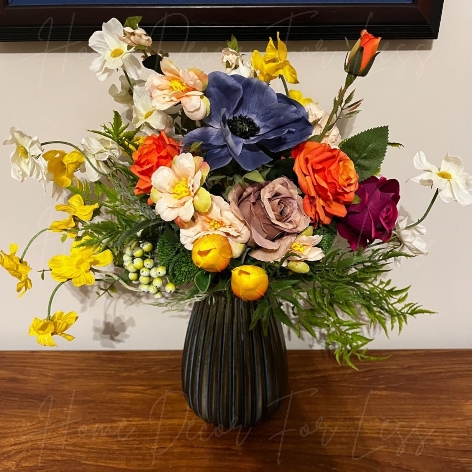 Artificial Spring Floral Flower Arrangement Ceramic Vase Centerpiece Home Decor