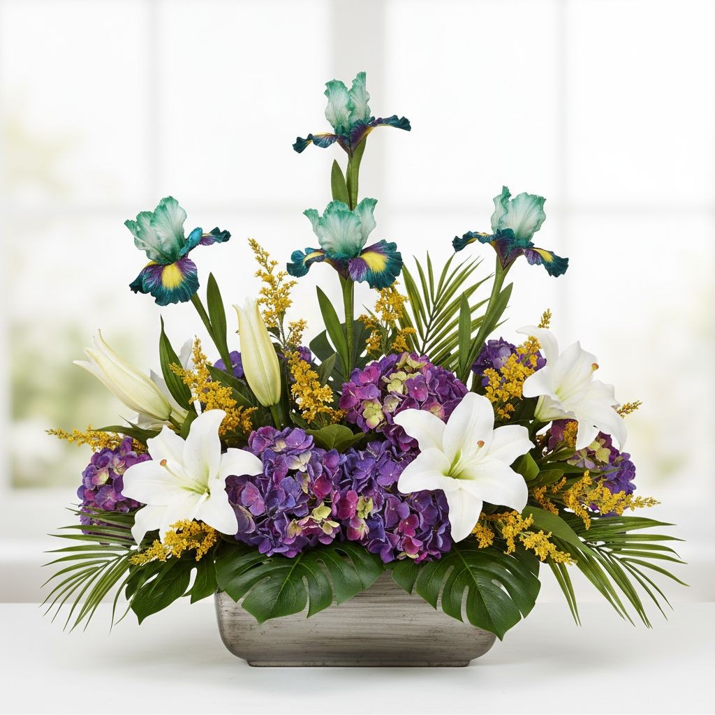 Teal Purple Iris Flower Stems Faux Floral Decor Artificial Flowers Cottagecore W