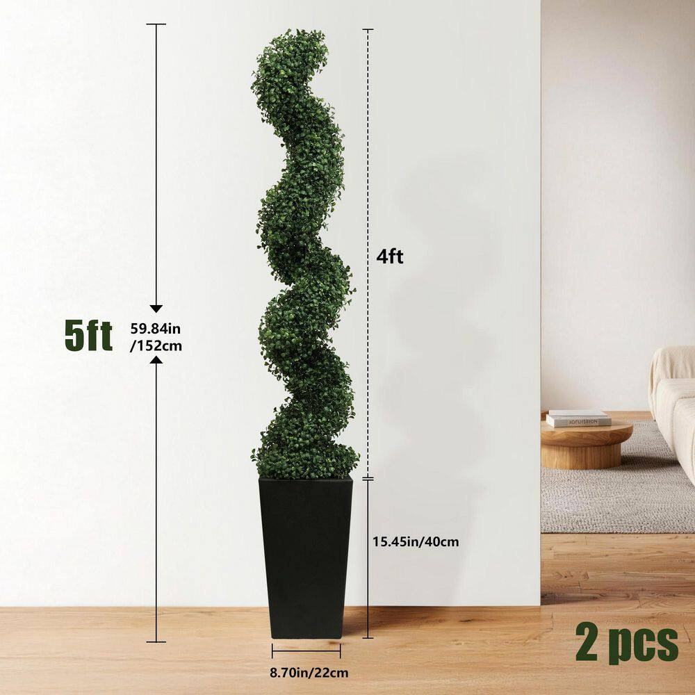 4Ft. Artificial Spiral Topiary Trees W/Black Planter Uv-Resistant Fake Plant,Ind