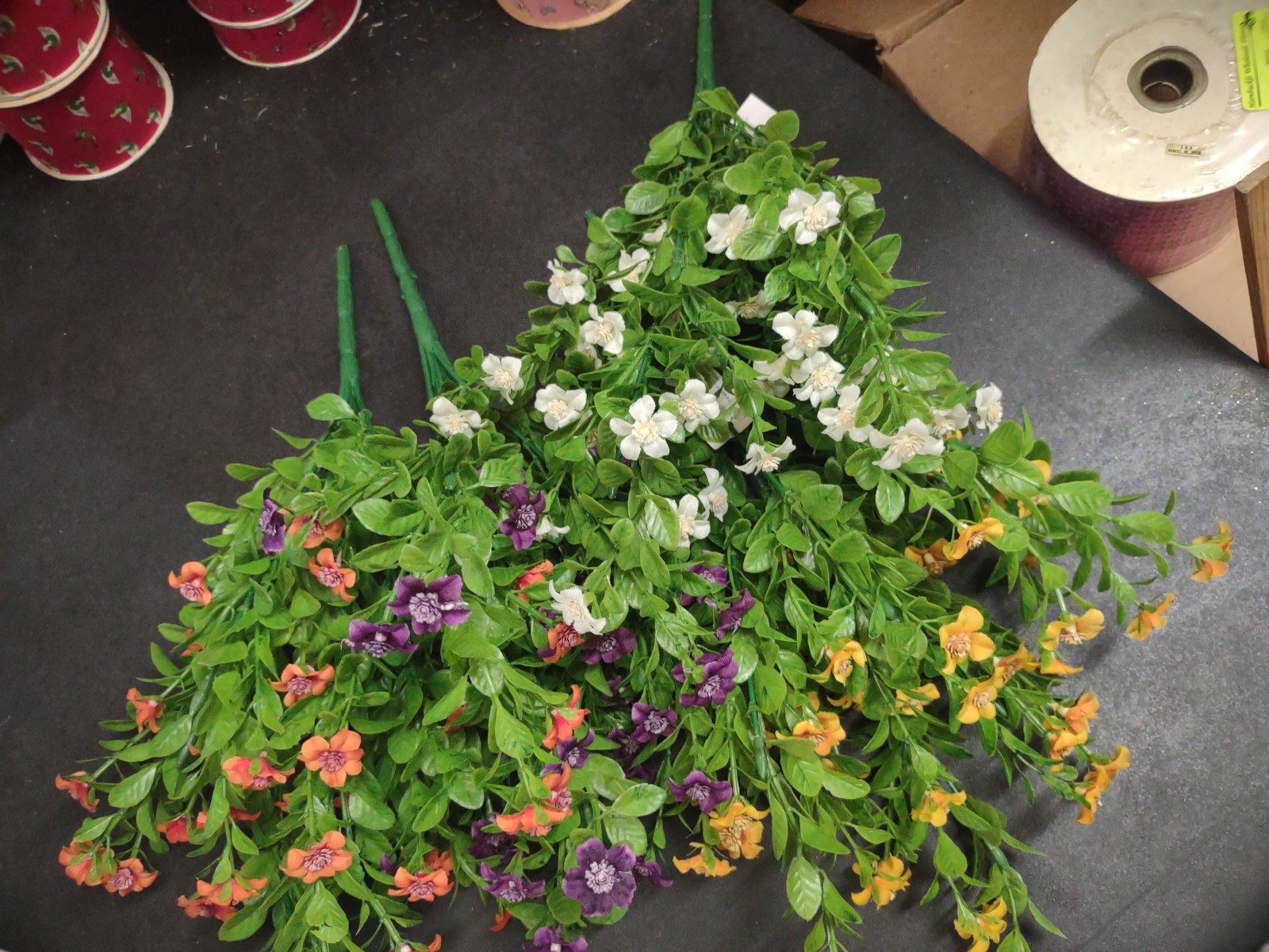 Set of 4: Silk Mini Daisy Bush, “Jacob’s Ladder” Orange, White, Purple, & Gold