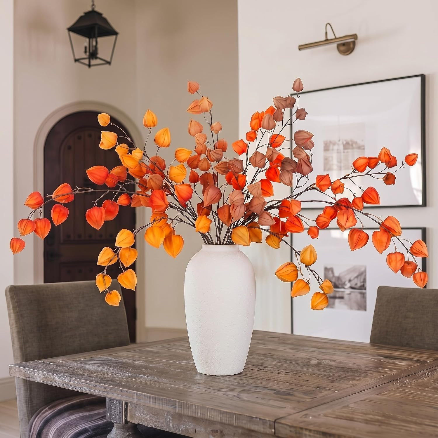 6 Pcs Faux Chinese Lantern Flowers Stems for Home Wedding Decor 31.5 Inch