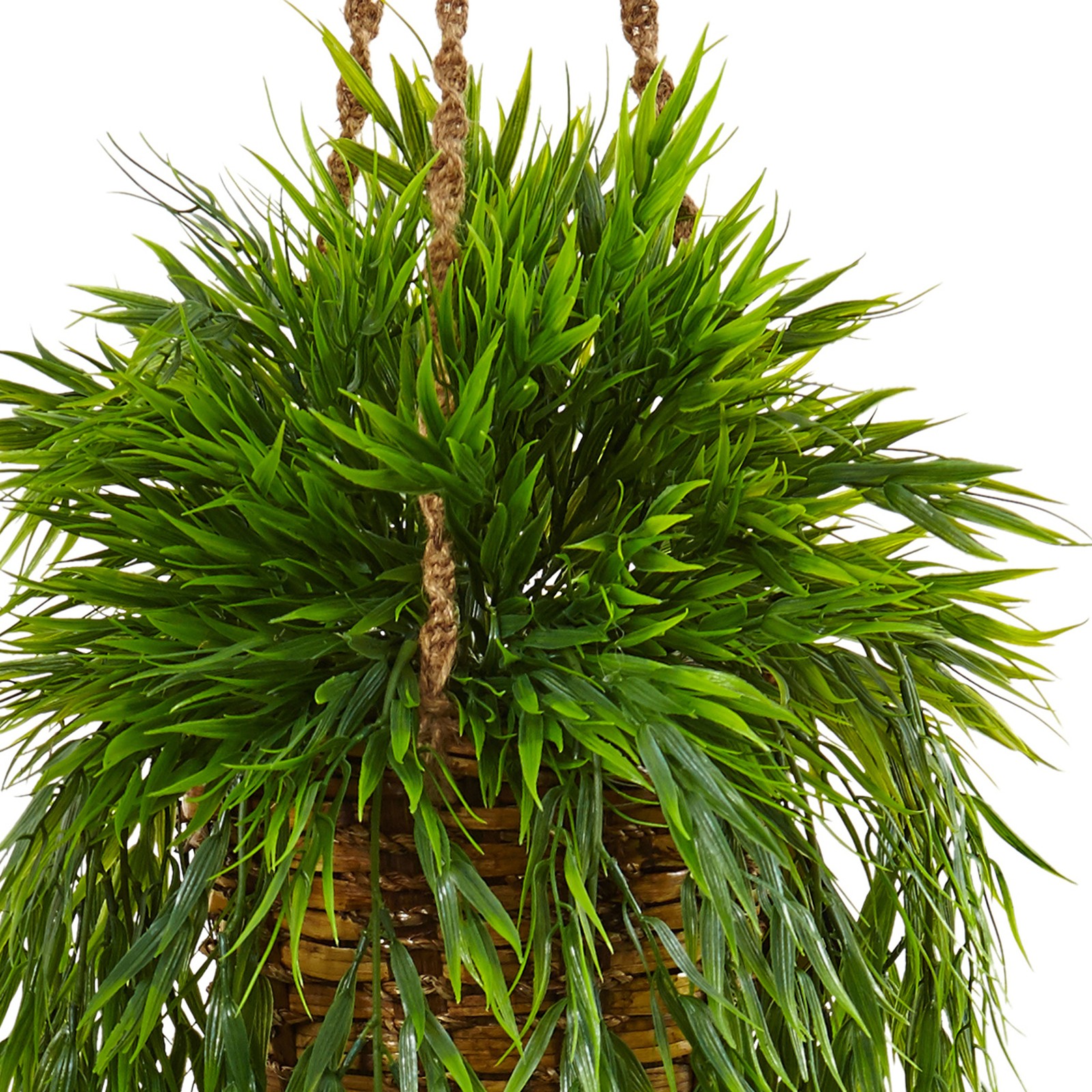 Nearly Natural Mini Bamboo Artificial Plant Hanging Basket in Green