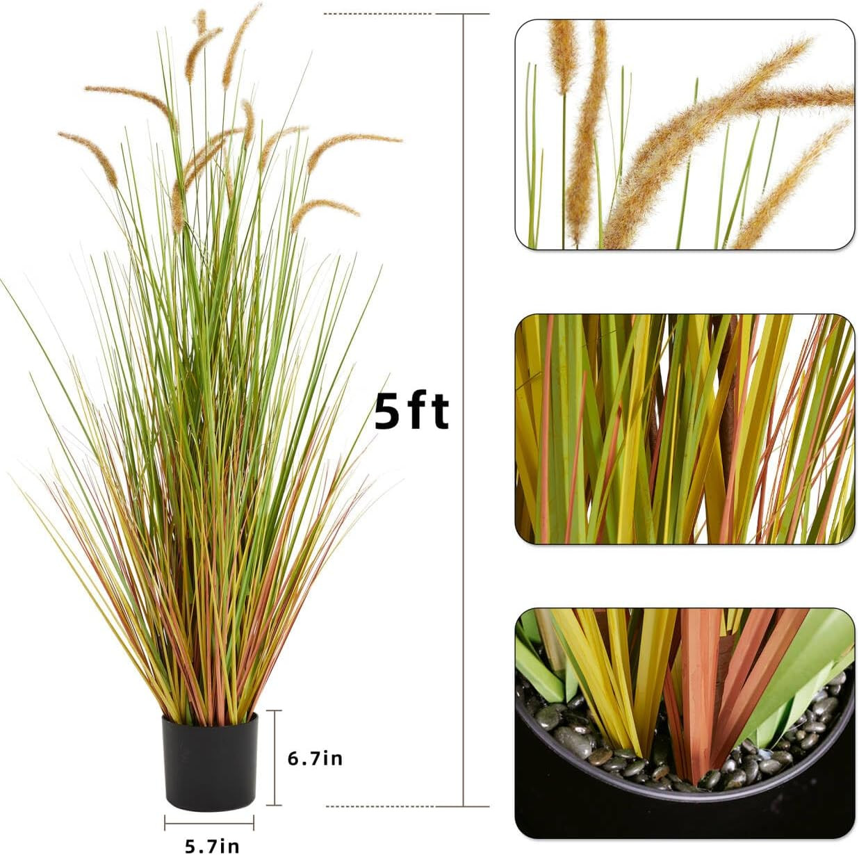5Ft Artificial Horsetail Reed Grass – 2-Pack Indoor Outdoor Faux Plants