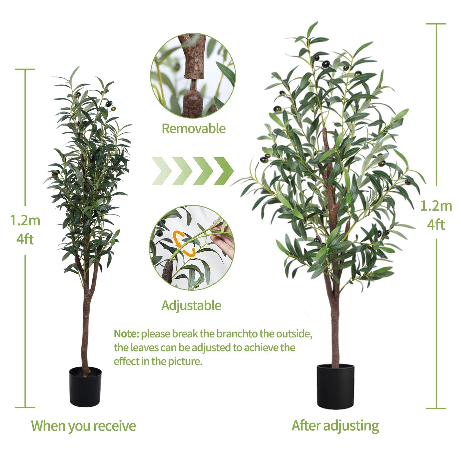 Artificial Olive Tree, 4FT Tall Faux Olive Trees 48in Outdoor Fake Potted Sil…