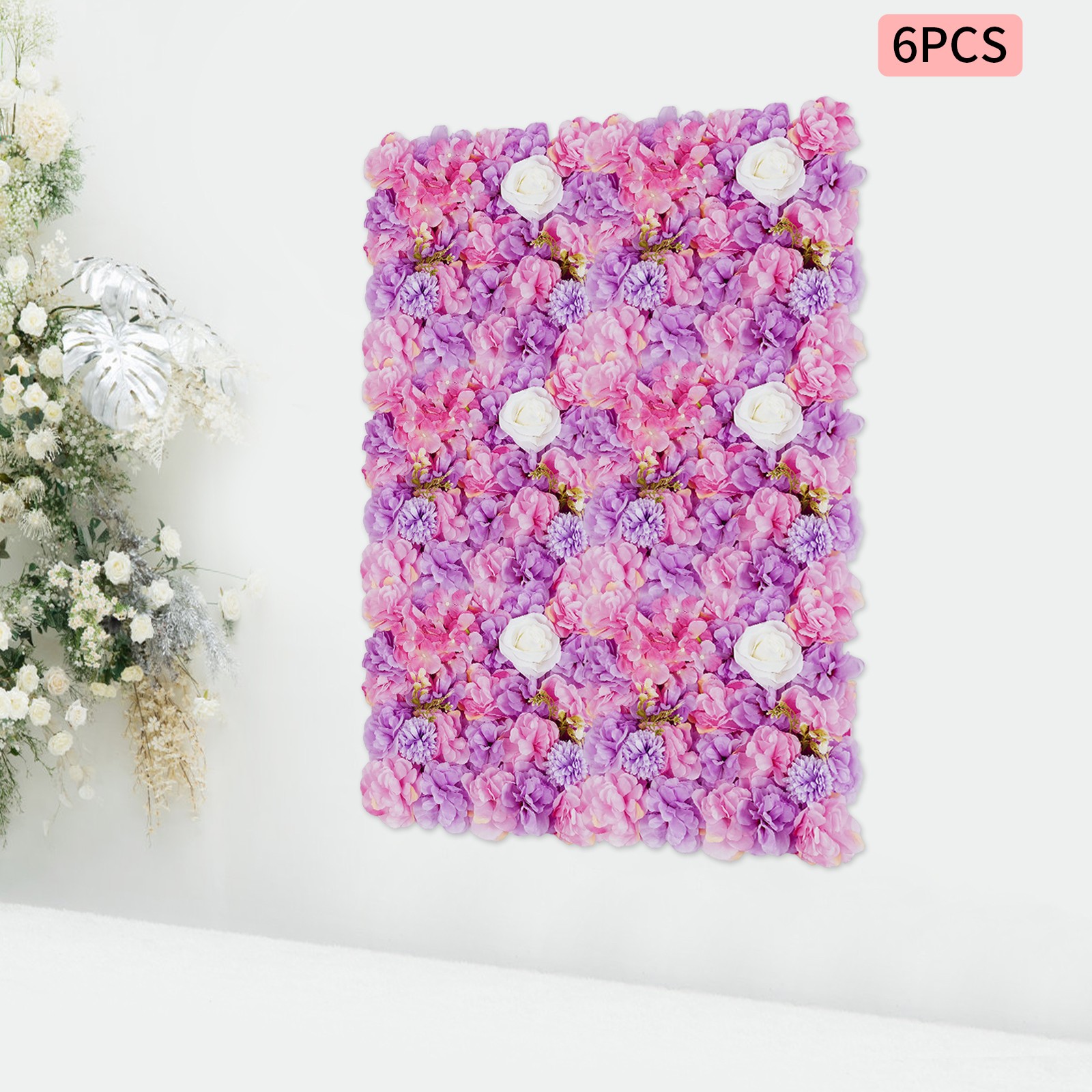 6Pieces 3D Flower Wall Panels Artificial Floral Backdrop Decor Faux Flower Panel