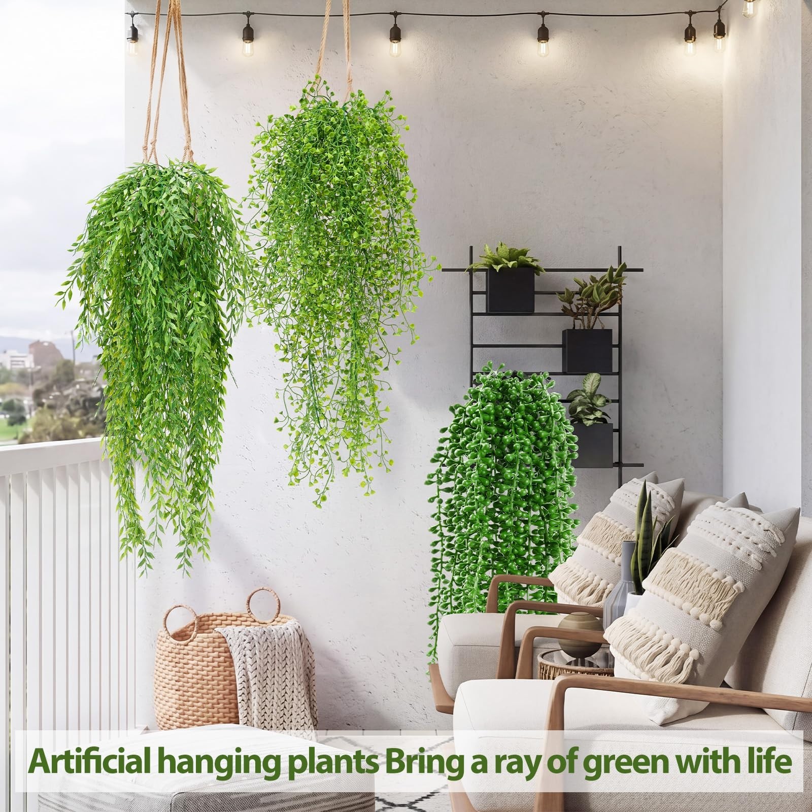 12 Pcs Artificial Hanging Plants – Fake Ferns & Succulents for Indoor Outdoor De