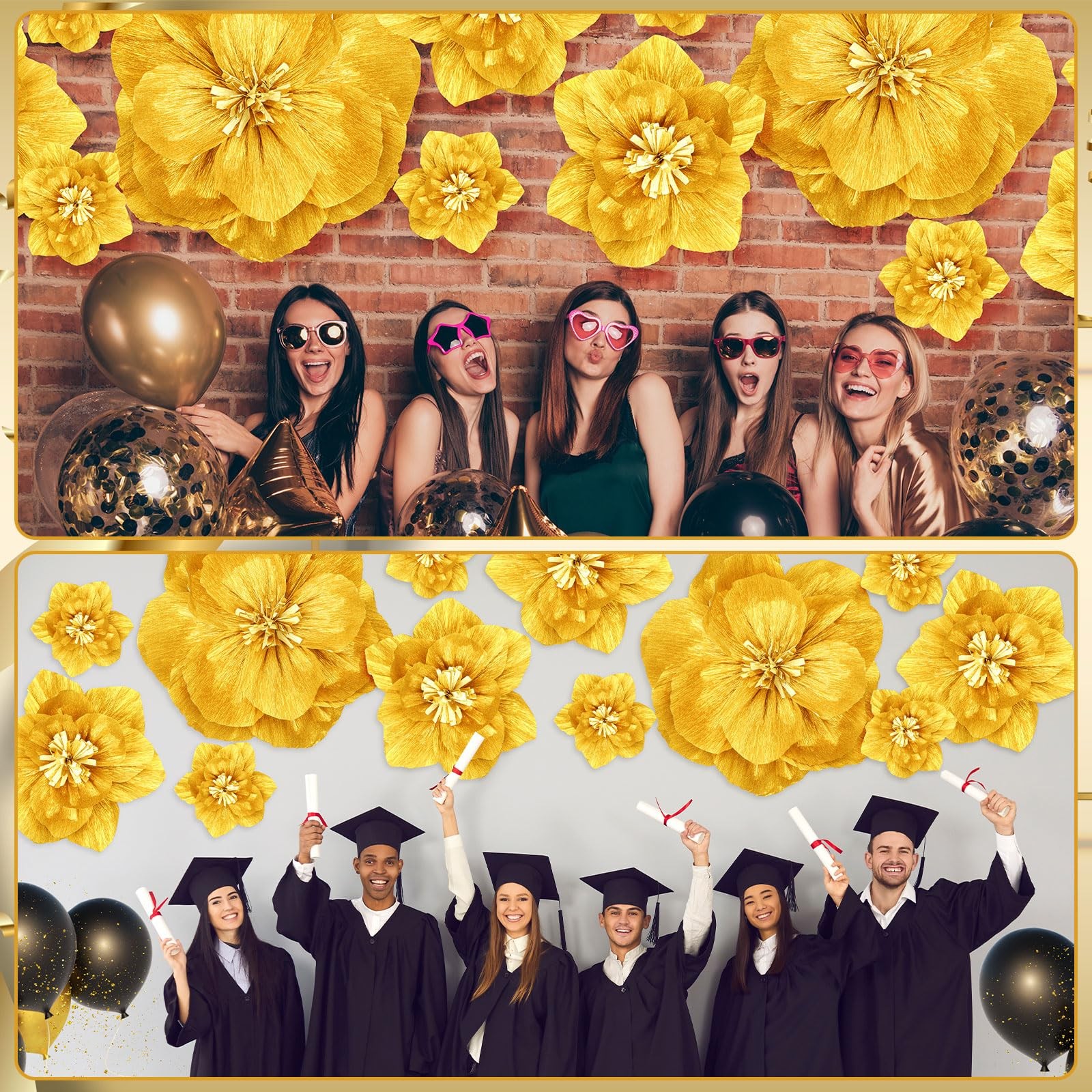 12 PCS Giant Artificial Paper Flowers Large Gold Floral Wall Backdrop Decor