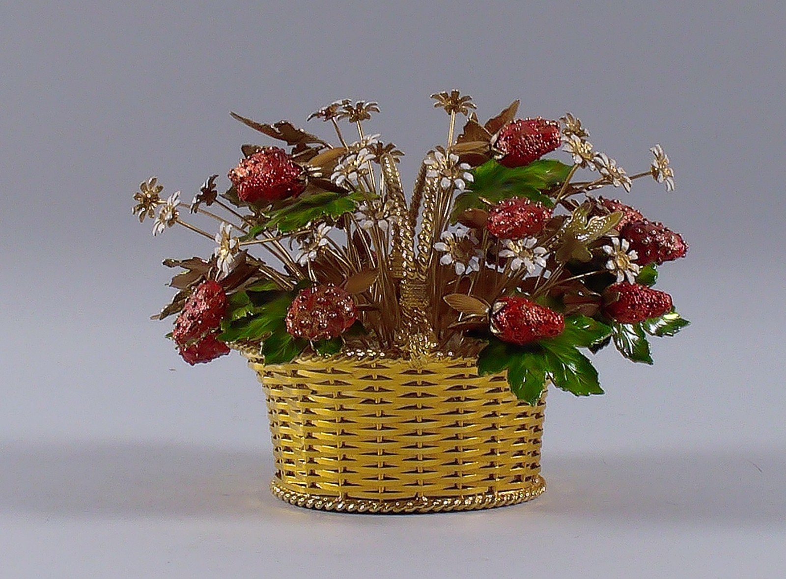 Jane Hutcheson FLEURS DES SIECLES Gold Gilt & Jeweled Enameled Strawberry Basket