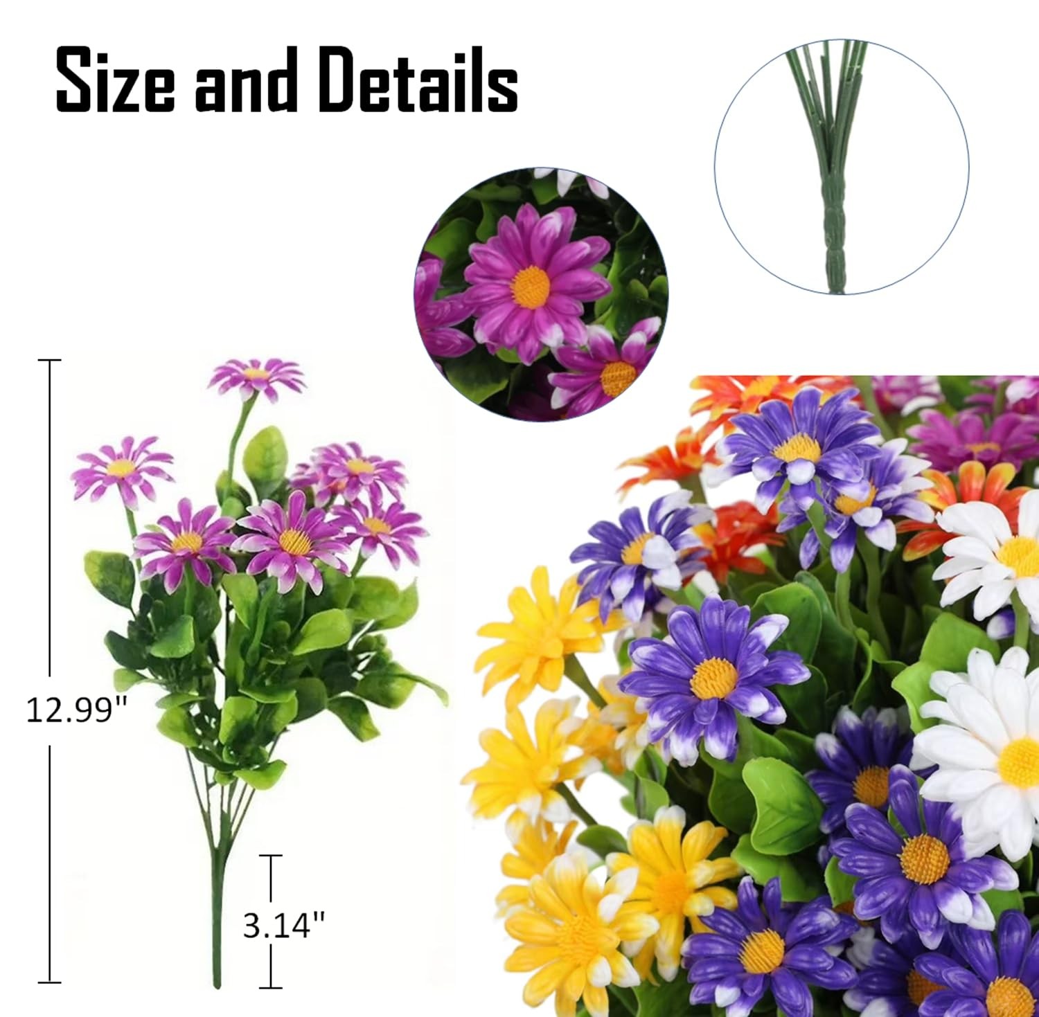 10 Bunches Outdoor/Indoor Artificial Flowers,Plastic Flower,Daisy Imitation F…