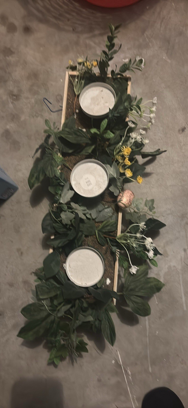 Artificial Floral Centerpiece with Eggs, Candles, Greenery, Green/White/Yellow