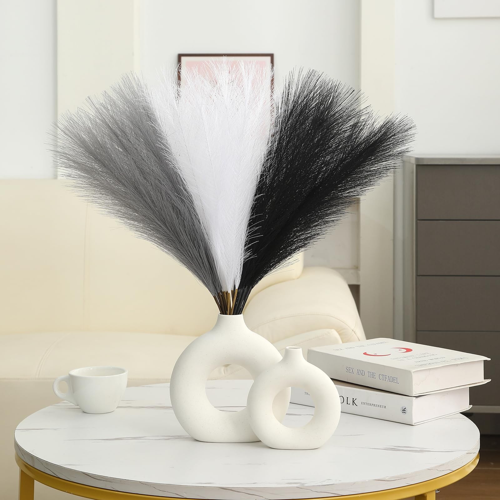 Faux Pampas Grass Decor 17.7 Inch 30pcs, Artificial Pampas Grass Fluffy Home …