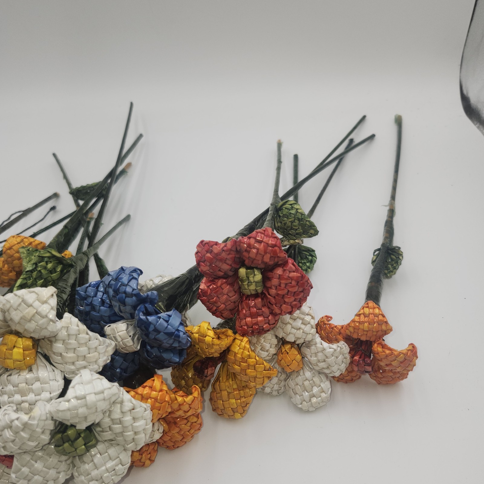 12 in. Artifical Stems Lot Of Vintage Straw Handmade Flower Flowers woven