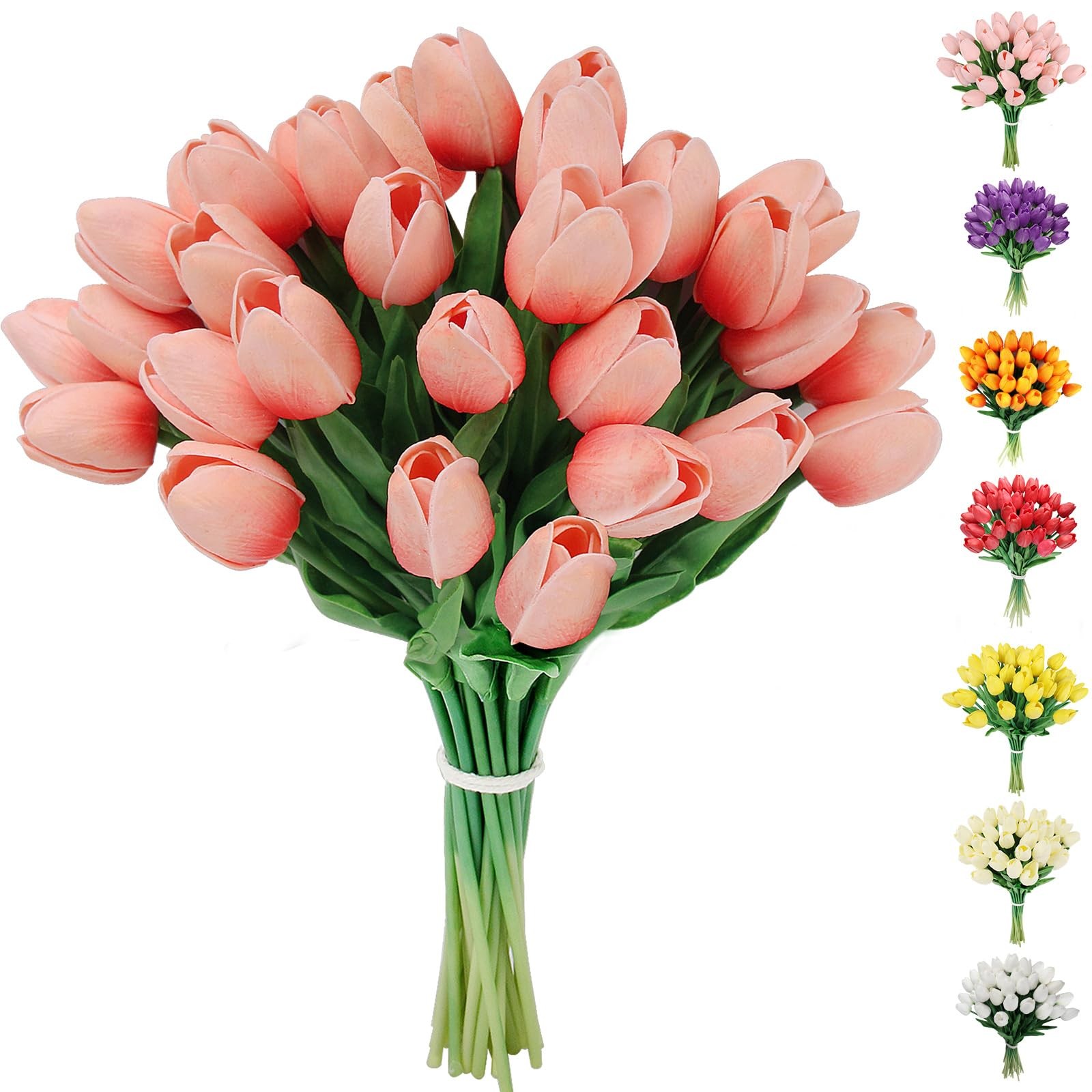 Artificial Tulips Flowers Fake Latex Tulip Stems – 30pcs Real Touch Faux Mult…