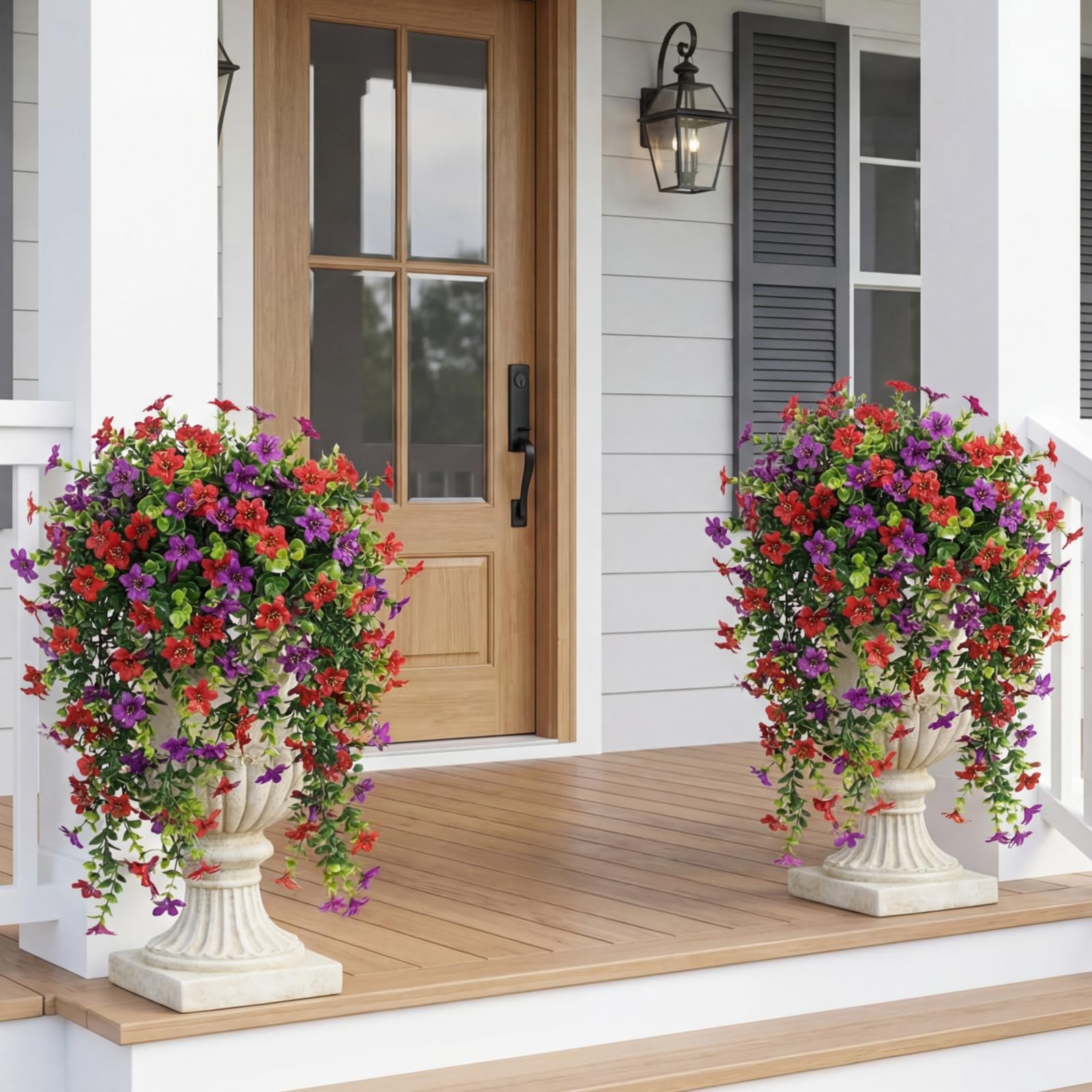 4 Pcs Full & Lush Artificial Hanging Flowers for Outdoors, 64 Branches Total …