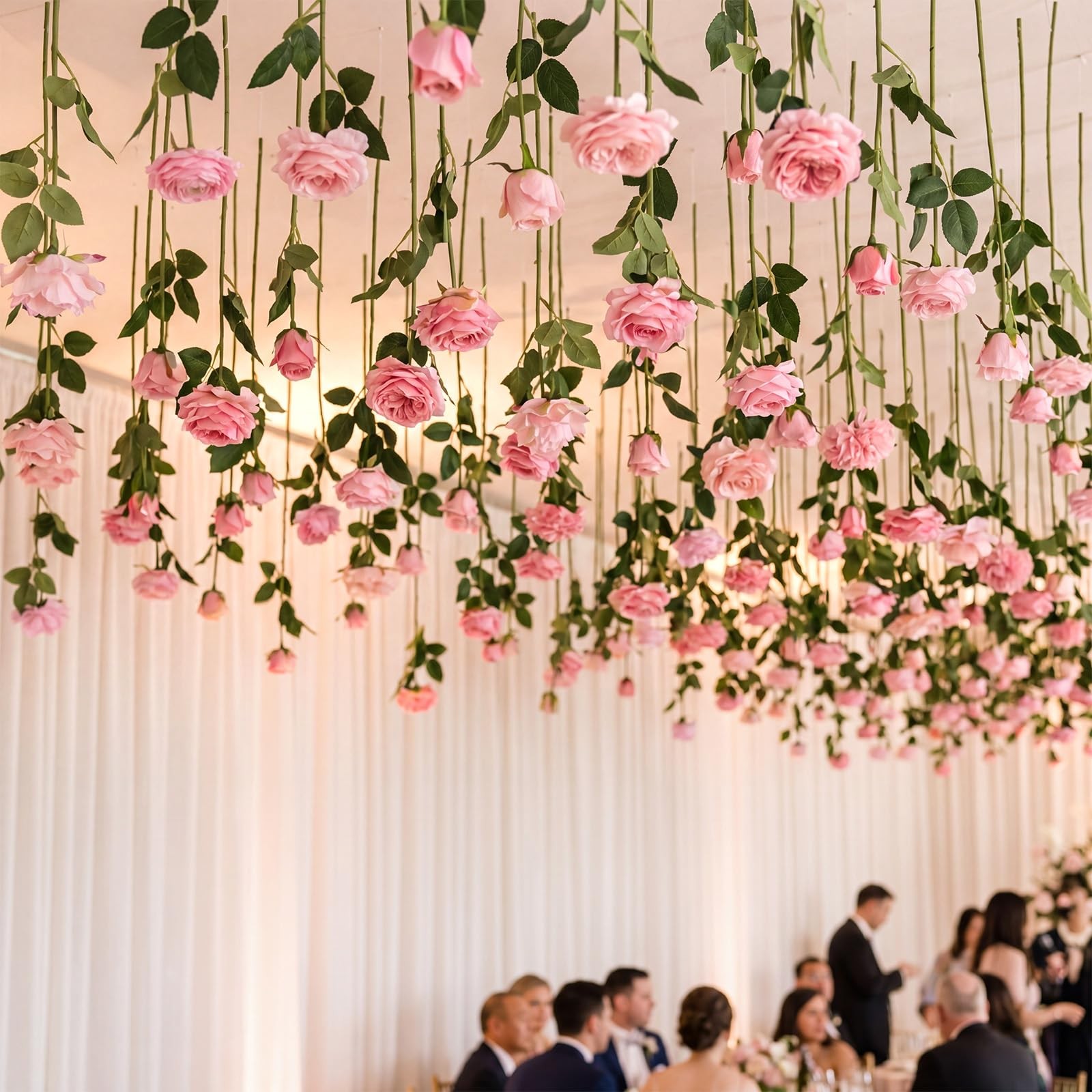 Lyrow 120 Pack Pink Roses Artificial Flowers Bulk Hanging Floating Garland Fa…