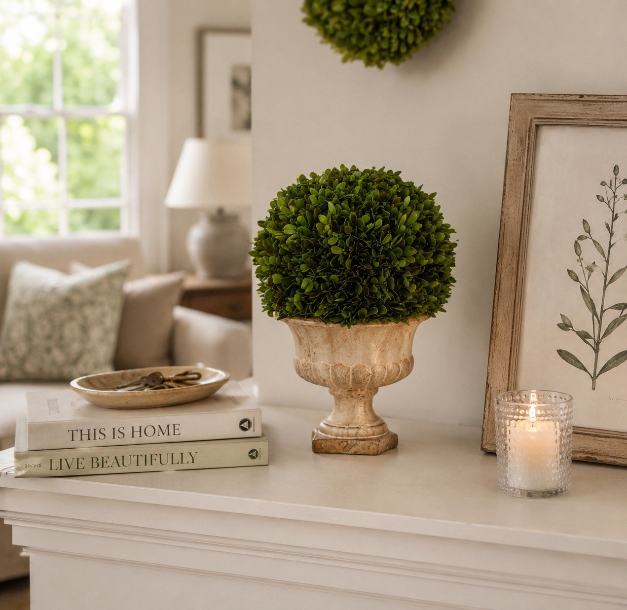 12″ Boxwood Topiary Ball Preserved Plant UV Indoor/Outdoor. Retail $102