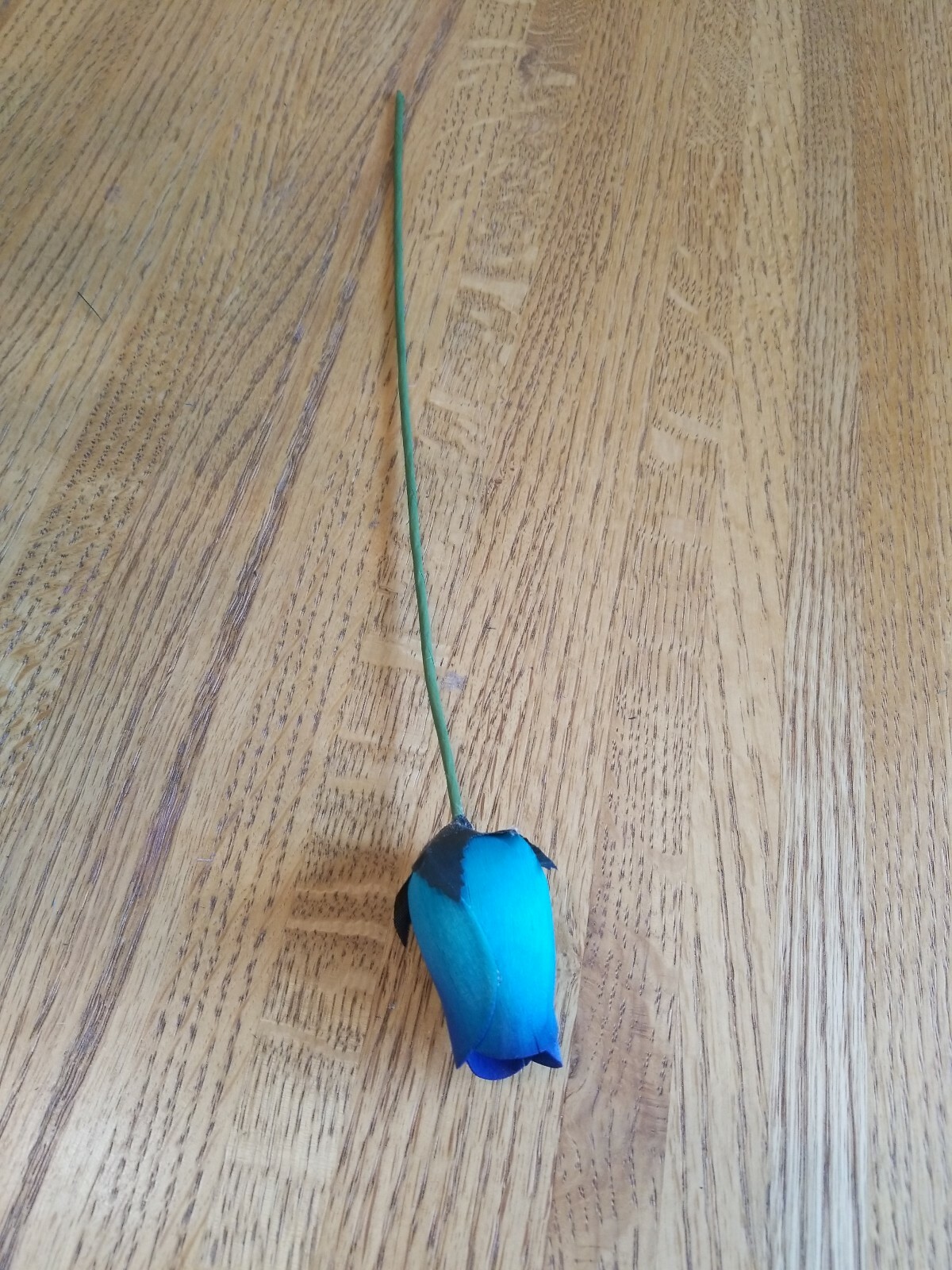 1 DOZEN – LIGHT BLUE/ BLUE WOODEN ROSE BUDS 5 X 8 ARTIFICIAL FLOWERS