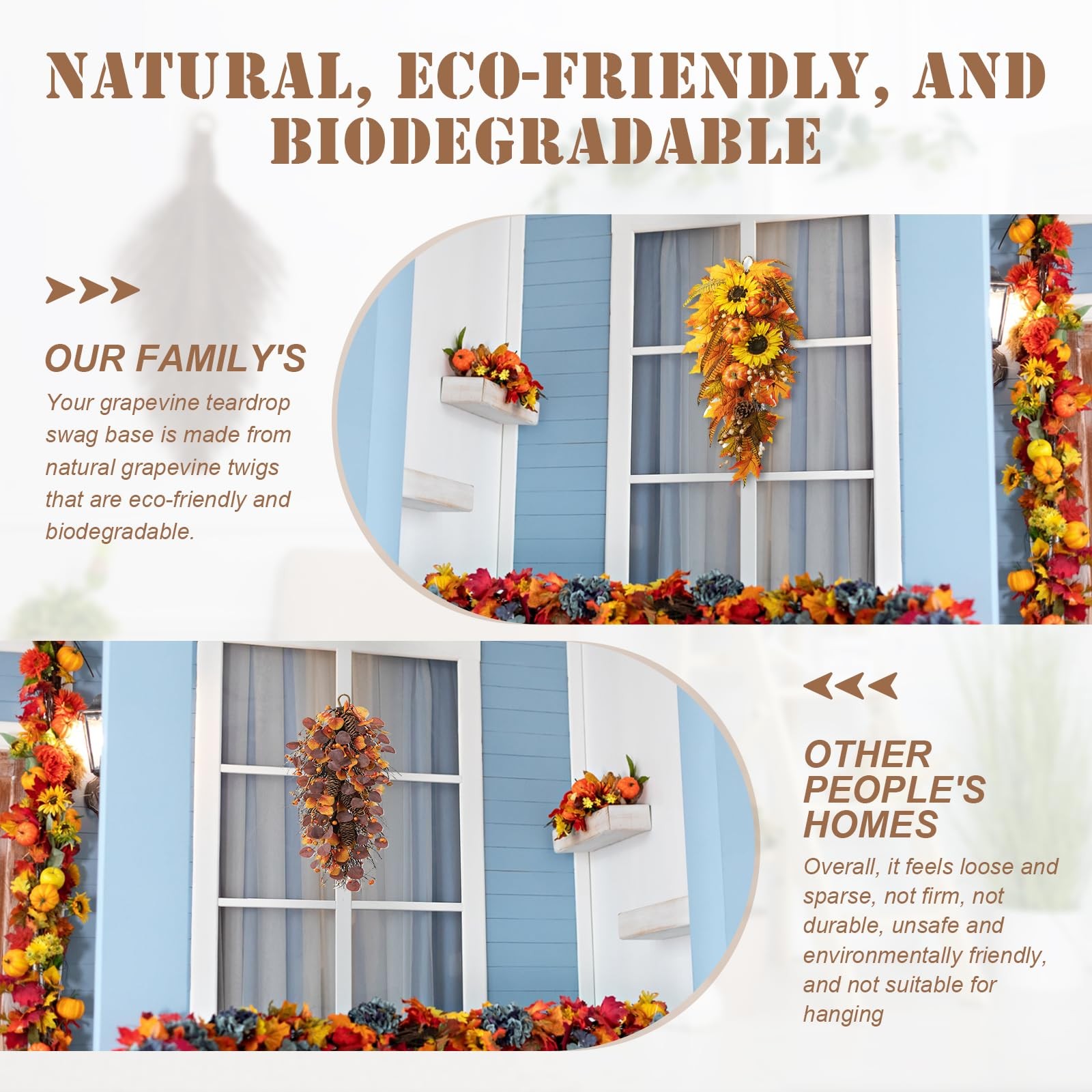 2 Pack 22 Grapevine Teardrop Swag Base, Natural Wreath Form, DIY Crafts, Decor