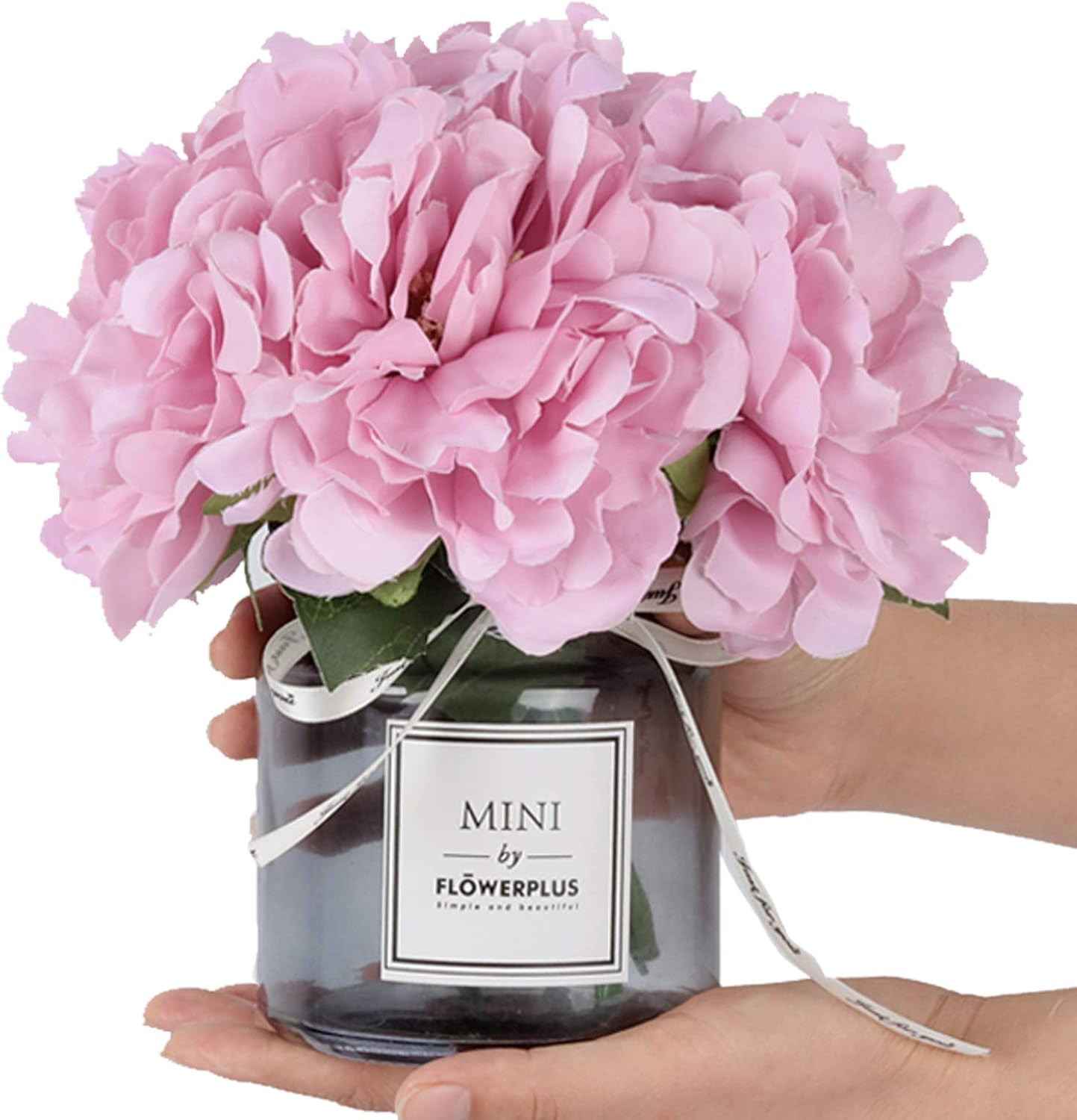 Artificial Peony and Glass Vase, Ins Style Artificial Flower Glass Bottle Set, S