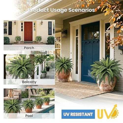 Fake Ferns Set of 2 Faux Boston Ferns Large Artificial Plants, 40 Leaves per…
