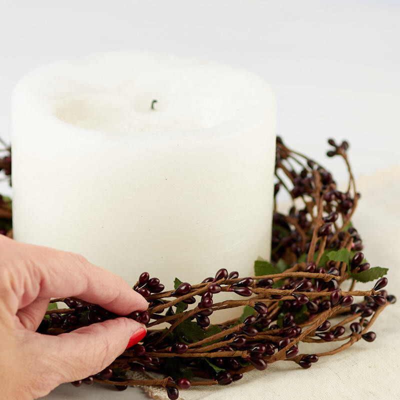 Set of 4 Burgundy Pip Berry and Twig 9″ Candle Rings