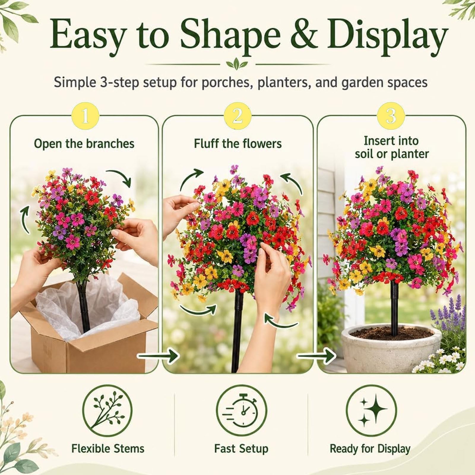 2PCS 20″ UV Resistant Artificial Topiary Balls – Faux Flowers for Indoor/Outdoor