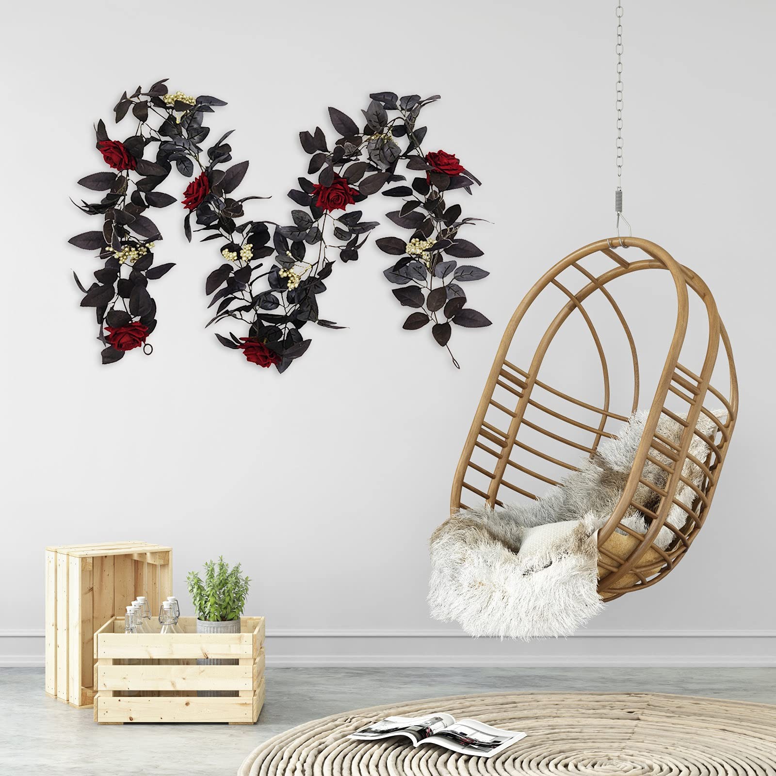 180cm Artificial Black Rose Vine Halloween Hanging Rose Flower Garland with B…
