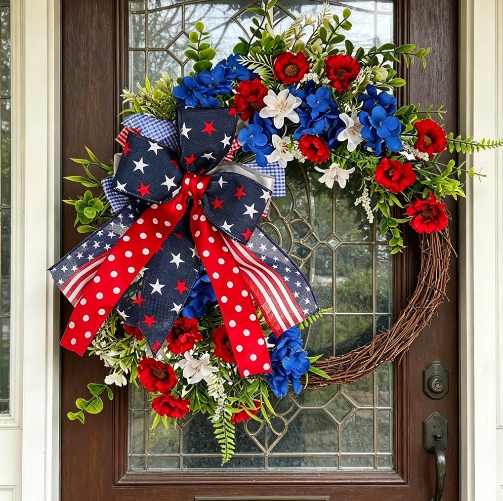 Minimalist Plastic Wreath for Independence Day Decor Hanging on Door or Wall