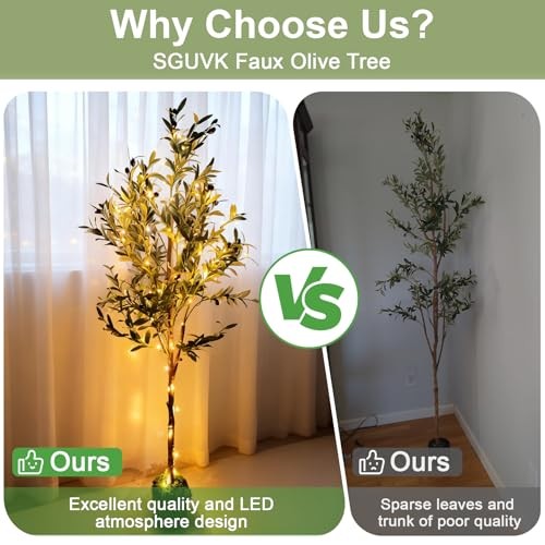 Artificial Olive Trees, 5FT Tall Faux Olive Tree with Lights Moss and Planter,